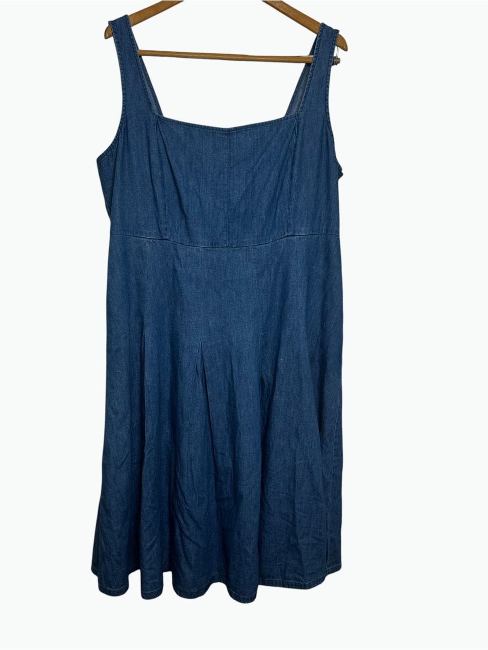 J.Crew Denim Chambray Square Neck Smocked Back Midi Dress Size 18 Blue Cotton